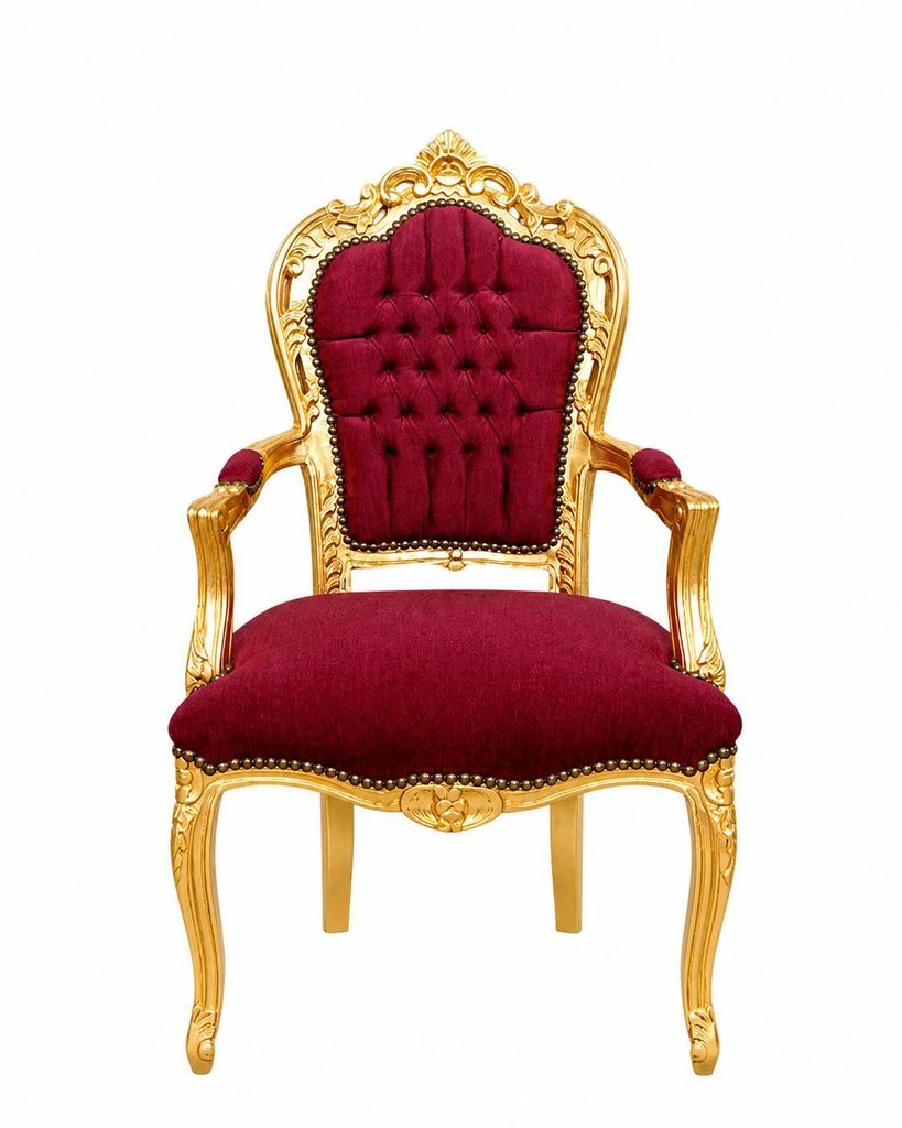 Barockstuhl Barock Stuhl Armlehne Bordeaux Rot Gold Stoff Produktbild 