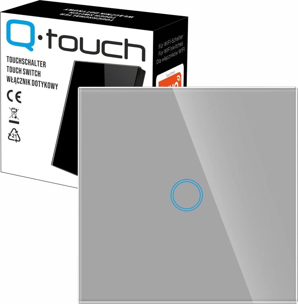 Glas Touch Lichtschalter Wandschalter 1-Fach Schalter LED silber