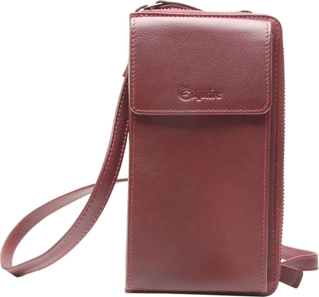 Esquire Leder Geldbörse Handytasche Peru Phone Wallet Bag Red weinrot
