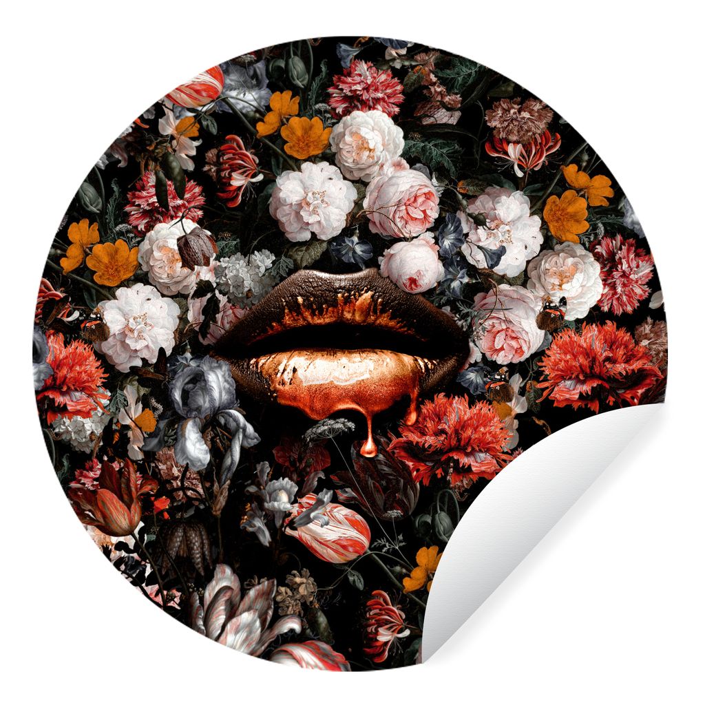 MuchoWow Runde Wandtattoo - Wandsticker Tapete Aufkleber Lippen - Blumen - Farbe - Orange - Kunst - Abstrakt - Alte Meister Ø 30 cm Selbstkleben...