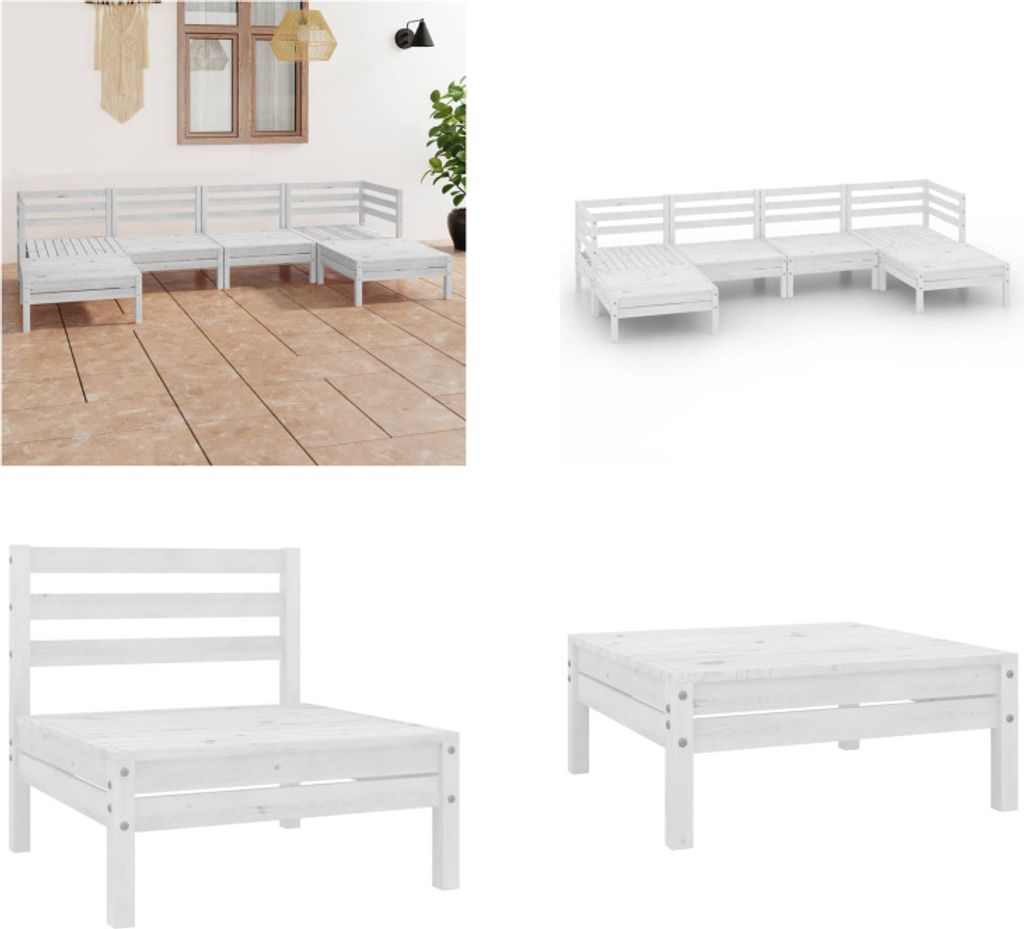 vidaXL 6 tlg. Garten Lounge Set Weiß Massivholz Kiefer - Gartenmöbel Set - Gartenmöbel Sets - Gartengarnitur - Gartengarnituren