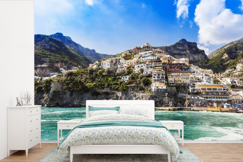 MuchoWow Fototapete für Wohnzimmer oder Schlafzimmer Wandtapete Vinyl Motivtapete Positano und die Amalfiküste vom Tyrrhenischen Meer aus - 450...
