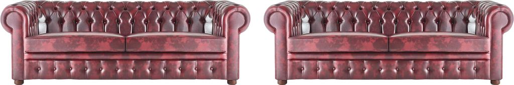 Chesterfield 3-Sitzer Bordeaux Couch Sofas Klassisch Ledersofas Holz 2tlg
