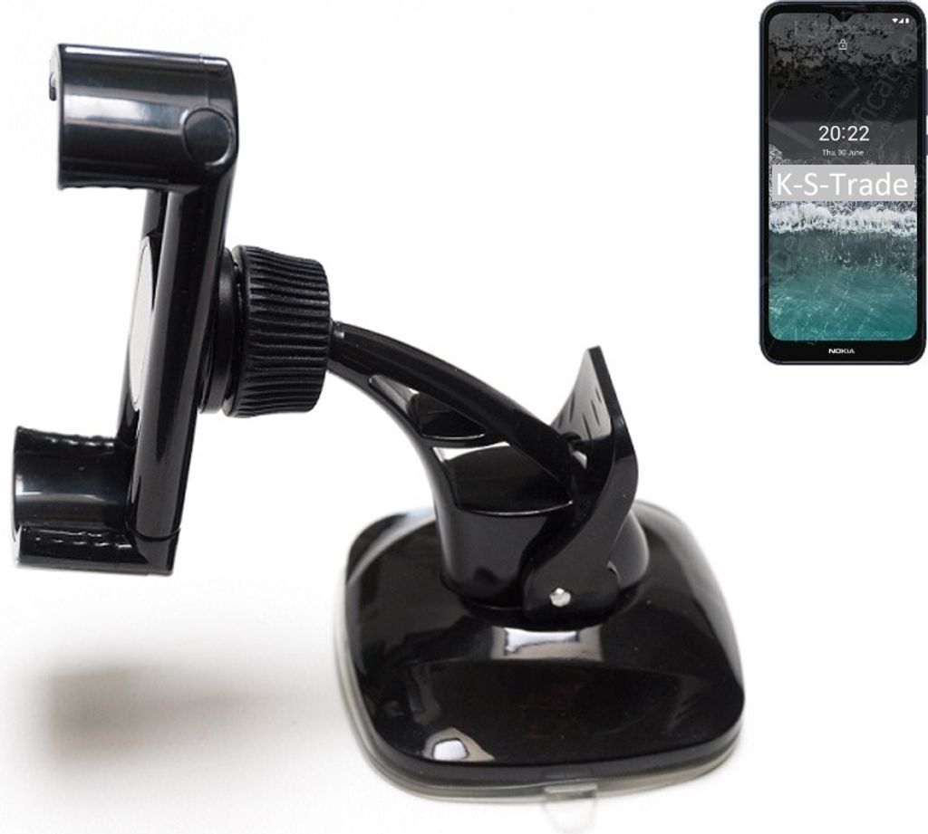 K-S-Trade kompakte Handy-Halterung Windschutzscheibe kompatibel mit Nokia C21 Armaturenbrett schwarz Autohalterung KFZ Halter Scheiben-Halterung