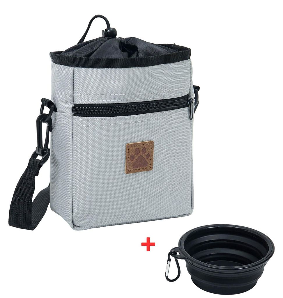 Leoberg Leckerli-Tasche mit Reisenapf - Futterbeutel Hund Leckerlibeutel mit Napf in Grau-903110