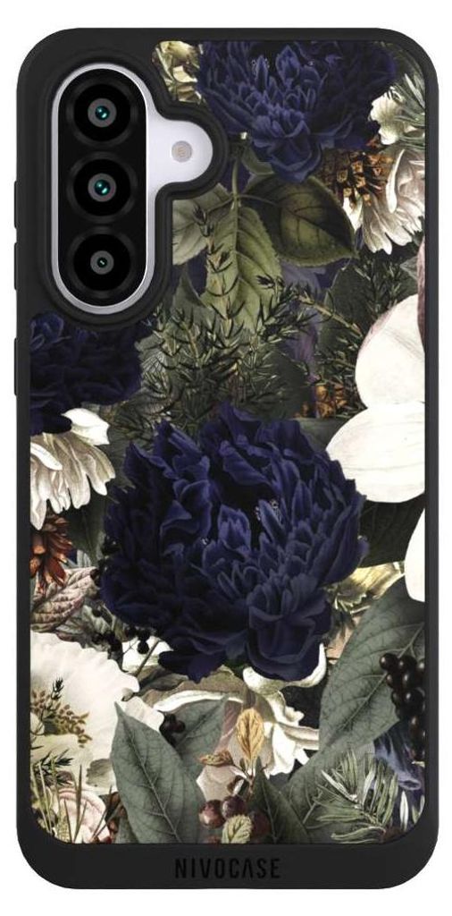 NIVOCASE Handyhülle für Samsung Galaxy A56 5G Hülle NIVOpure Case Schwarz Blumen Utart Vintage