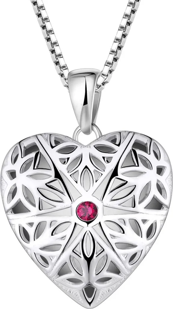 Médaillon Cœur Argent 925 Anti-Ternissement avec Rubis pour Photo Femme