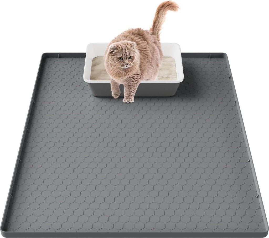 Große Katzenstreumatte - wasserdicht - 80 x 56 cm - grau - Silikon