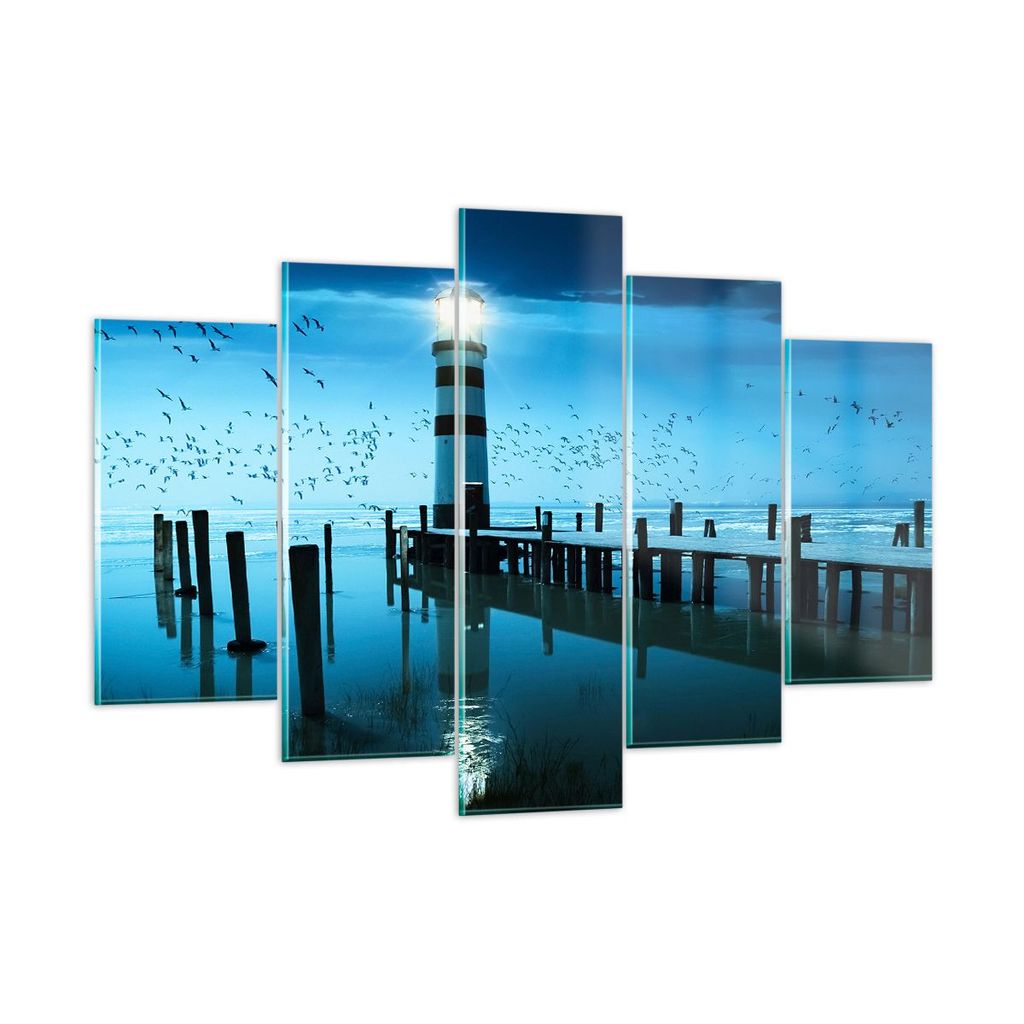 Bilder auf glas - Vögel see laterne wolke - 150x100cm - Glasbilder - Wandbilder - Kunstdruck - zum Aufhängen bereit - Wanddekoration aus Glas - G...