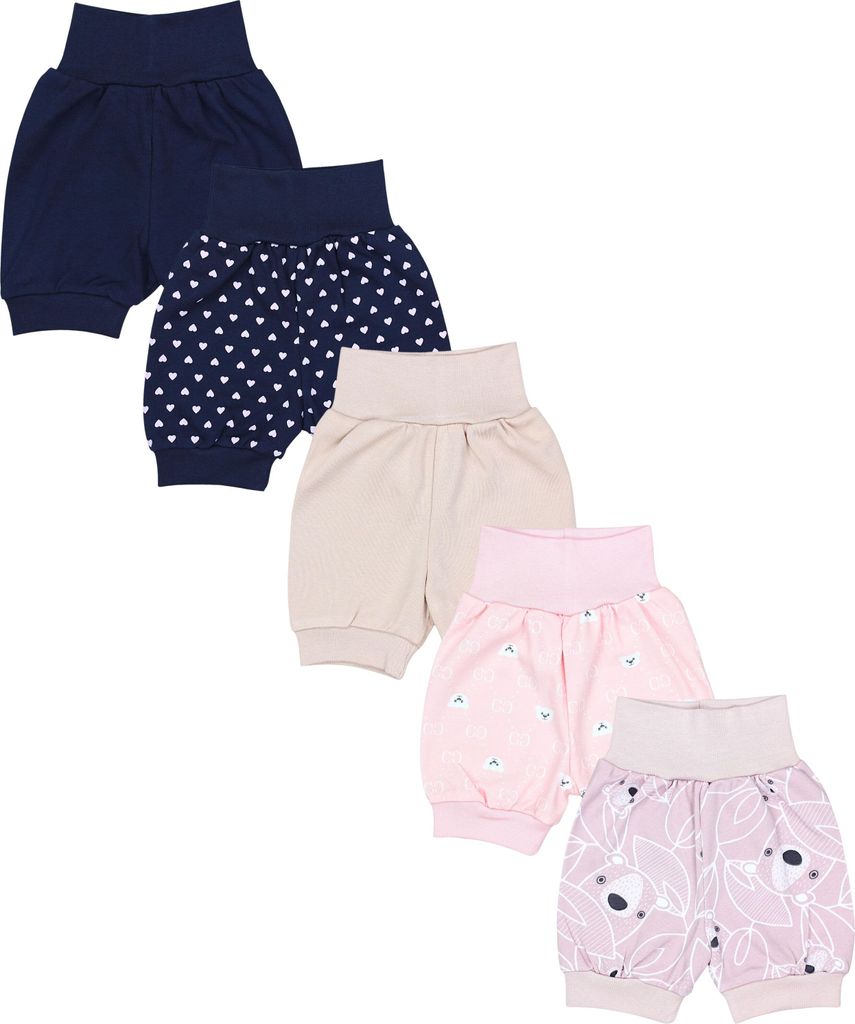TupTam Baby Mädchen Pumphose Sommershorts 5er Set, Farbe: Puderrosa Dunkelblau Beige, Größe: 86/92