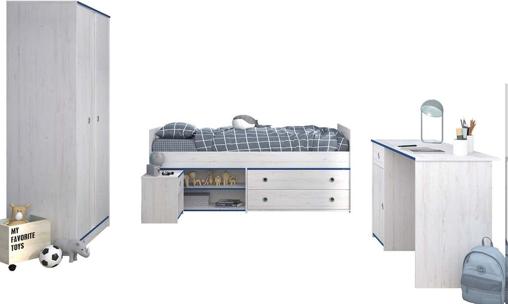 Kinderzimmer Smoozy, 4-tlg. - Kiefer Weiß - Pink /Blau