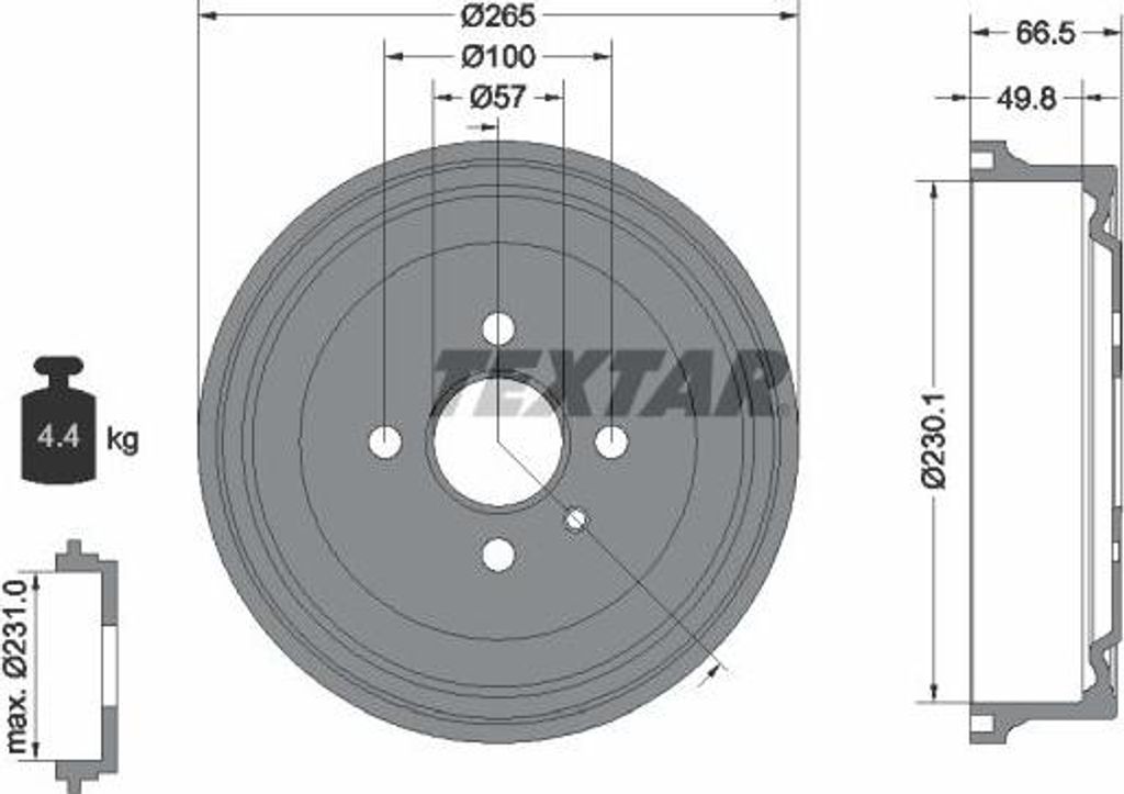 TEXTAR 94020300 Bremstrommel OE 568063 kompatibel mit Astra F, Vectra, Combo, Astra G