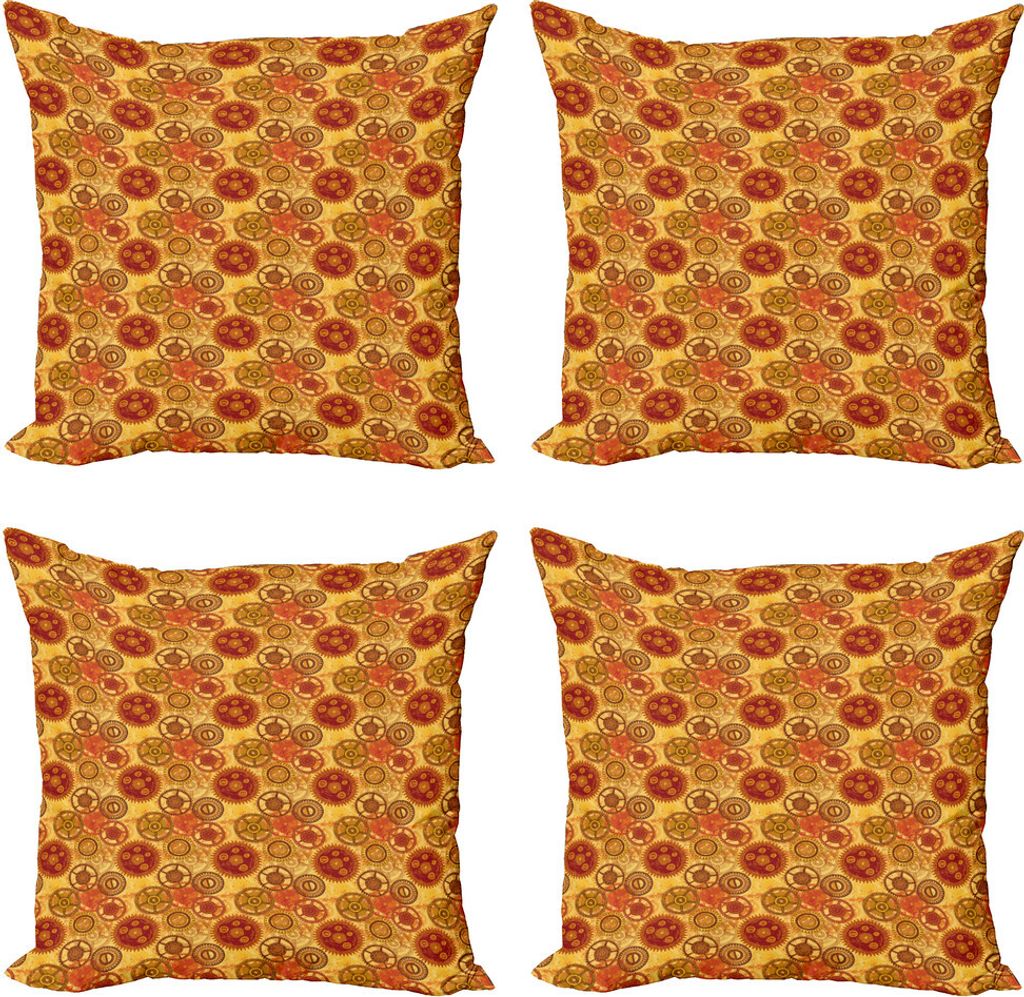 ABAKUHAUS Steampunk Kissenbezug Set (4 Stück), Vintage-Uhrwerk, Moderner Doppelseitiger Digitaldruck, 60 cm x 60 cm, Mehrfarbig