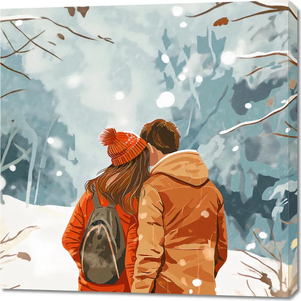 Tableau Carré Image 90 x 90 cm Ensemble dans la Neige pour Salon Chic