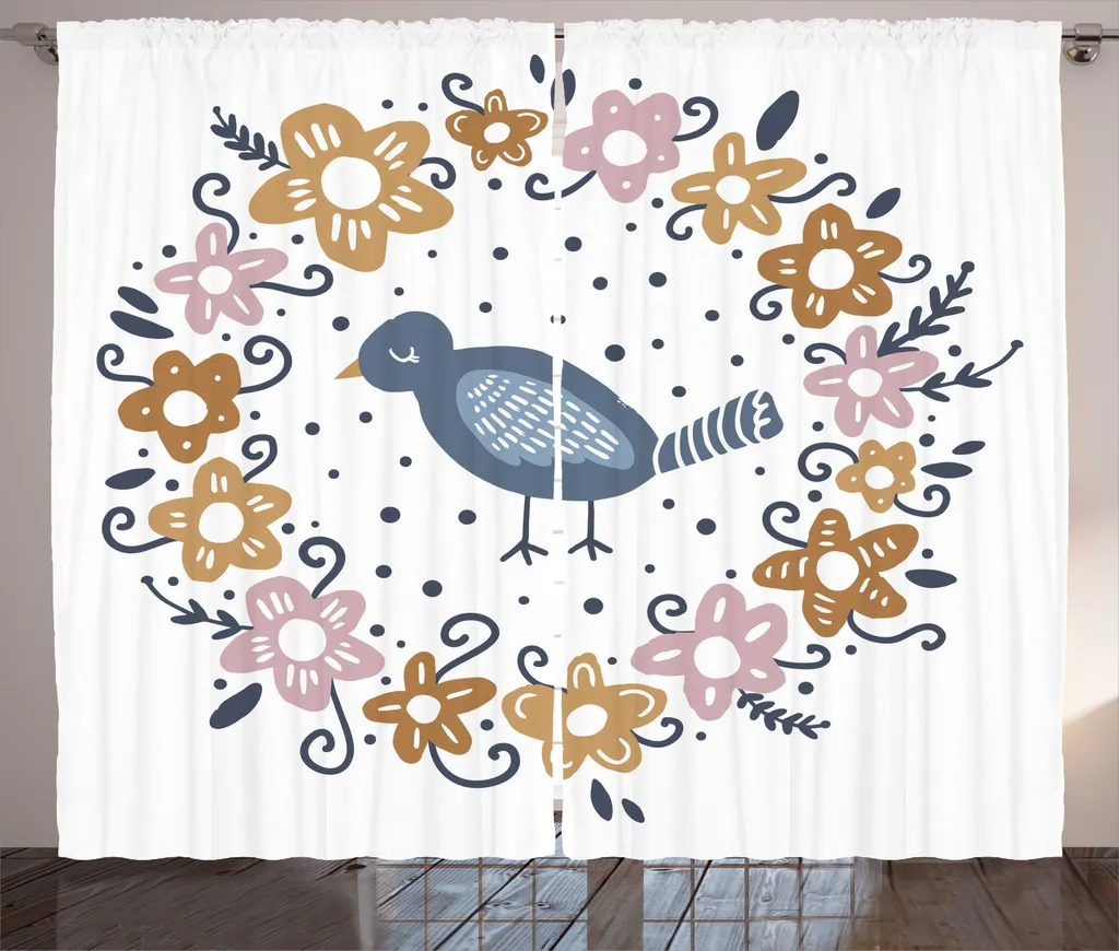 Rideau rustique bohème ABAKUHAUS bleu ardoise et camel 280 x 225 cm
