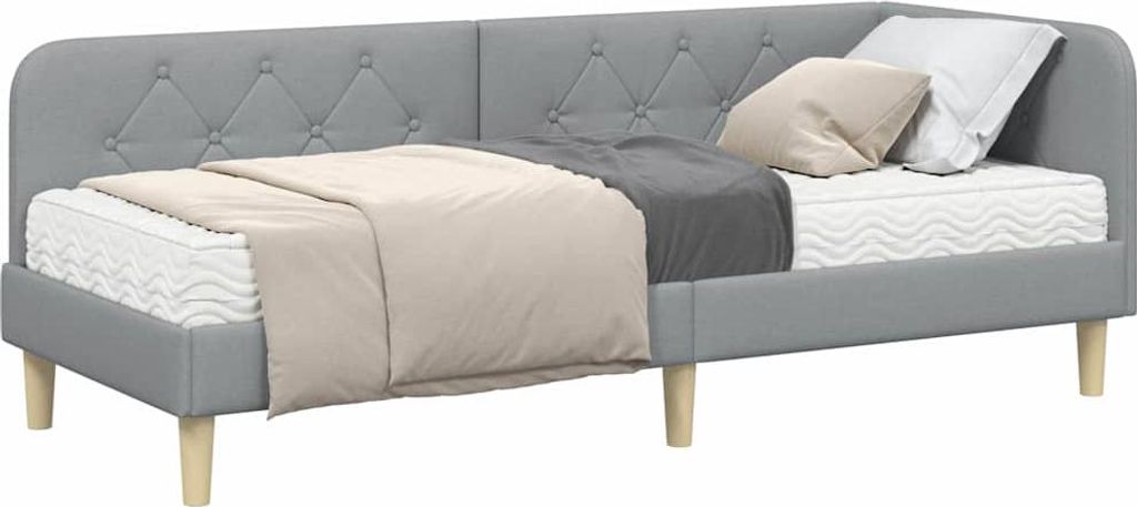 Langlebige Eckbettgestell mit Matratze Hellgrau 80 x 200cm Stoff - Möbel679738 - Klassische BettenJugendbett Tagesbett