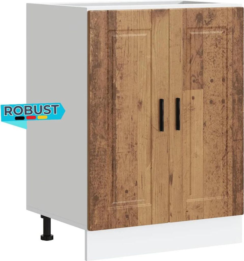 Küchenunterschrank THEO Altholz-Optik 60x46x81,5 cm | Küche Unterschrank mit Türen