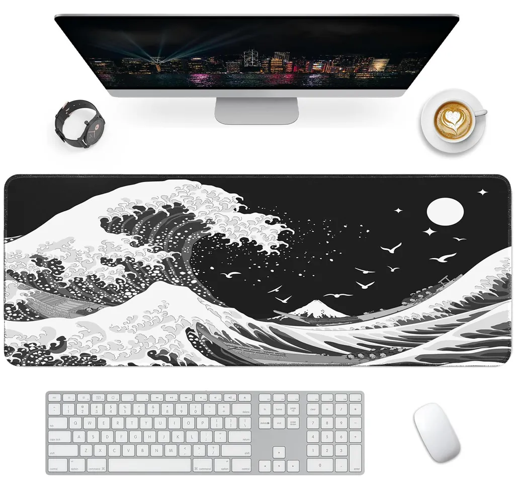 Tapis de Souris Gaming XXL Sea Wave HD 800x300mm avec Base Antidérapante