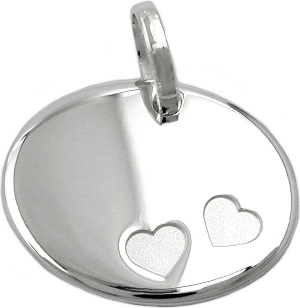 Anhänger oval mit zwei Herzen echtes 925 Silber Kettenanhänger Silberanhänger
