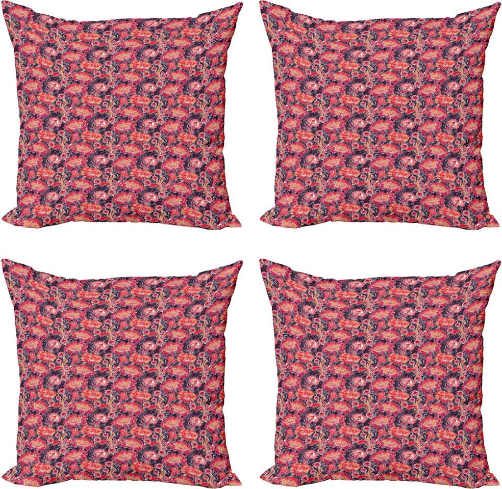 ABAKUHAUS orientalisch Kissenbezug Set (4 Stück), Oriental Blumen, Moderner Doppelseitiger Digitaldruck, 40 cm x 40 cm, Dark Purple Vermilion