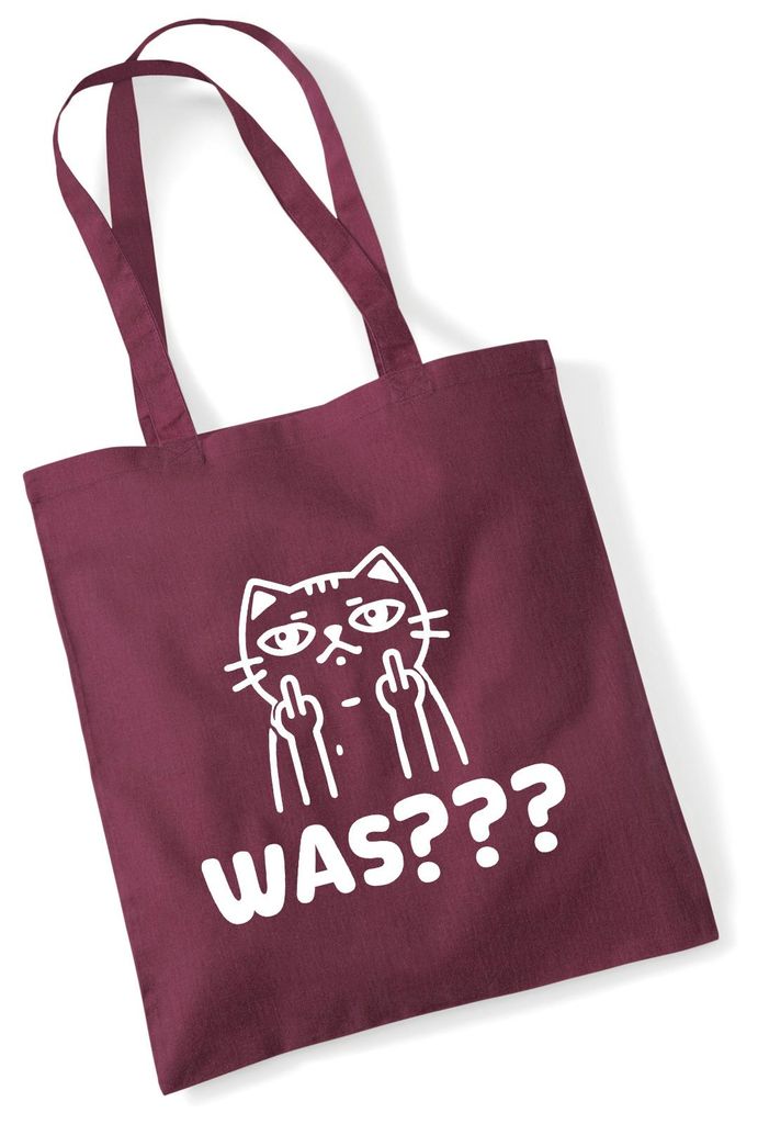 Huuraa Jutebeutel Was? grimmige Katze 10 Liter Burgundy Baumwolle Tasche Geschenkidee