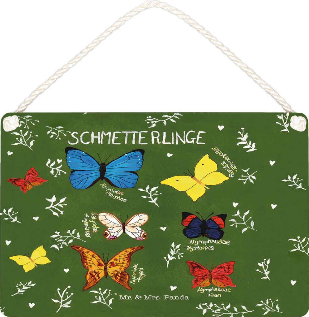 Mr. & Mrs. Panda Deko Schild Schmetterlinge DIN A4 - Geschenk, holzbild, Dekoration, Wohnung, Butterflies, kleine aufmerksamkeit, Türschild, Wandt...