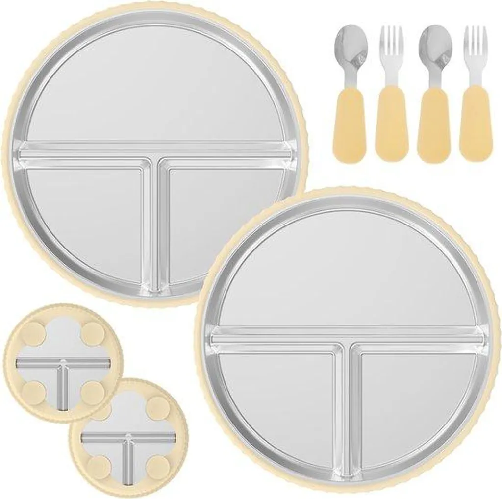 Assiette Ventouse Bébé Silicone 9 Pouces Beige : Fini les Assiettes Renversées