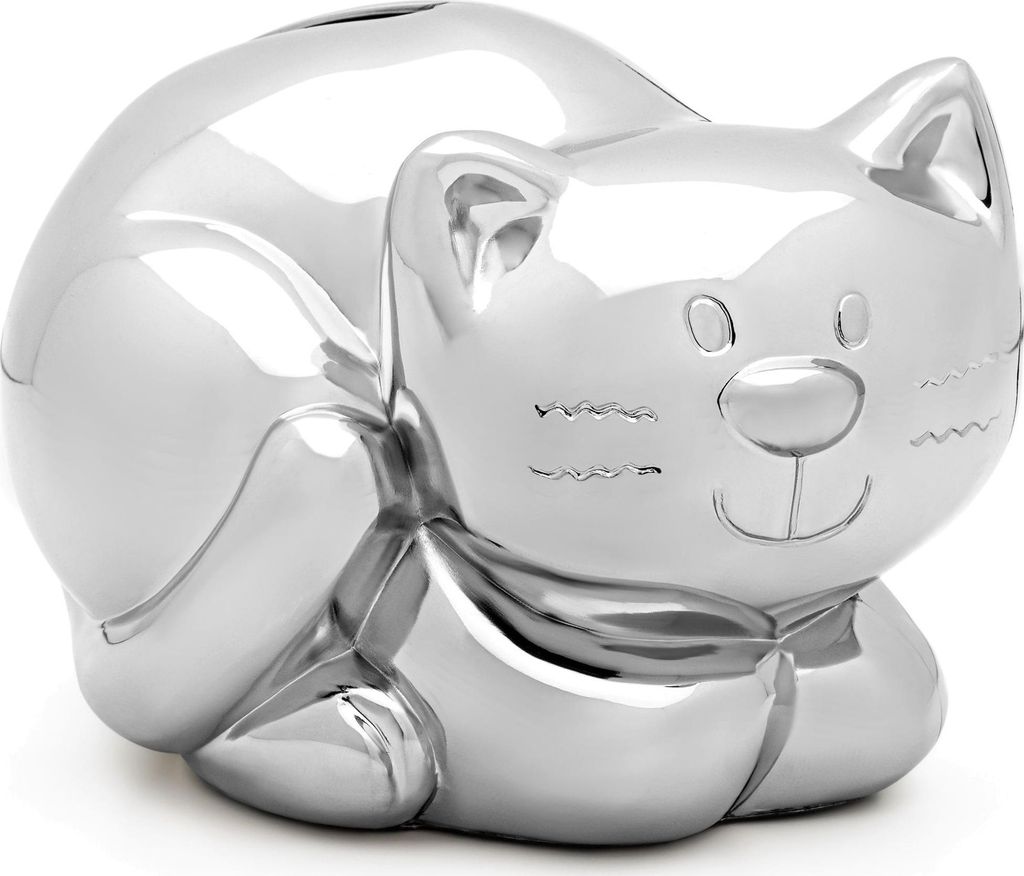 Silbernes Sparschwein für ein Kind, elegantes Geschenk, Kätzchen | Größe: 93x75x81 mm | Artikelnummer: ZV6006060