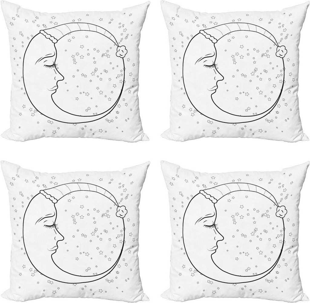 ABAKUHAUS Halbmond Kissenbezug Set (4 Stück), Sleep Time Nacht, Moderner Doppelseitiger Digitaldruck, 45 cm x 45 cm, Weiß Koksgraue