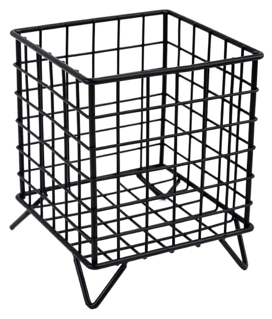 Stapelbarer Aufbewahrungsbehälter aus Metalldrahtgeflecht, 5,3 X 5,3 X 6,3 Zoll, Offenes Design für Wohnheim und Home Office (Schwarz)