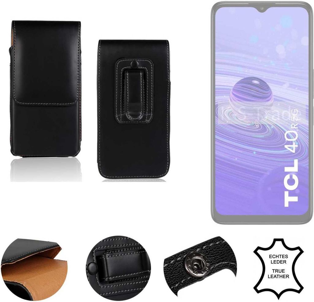 K-S-Trade Holster Gürteltasche Handy Hülle Schutzhülle kompatibel mit TCL 40 R 5G Handyhülle Leder schwarz, 1x