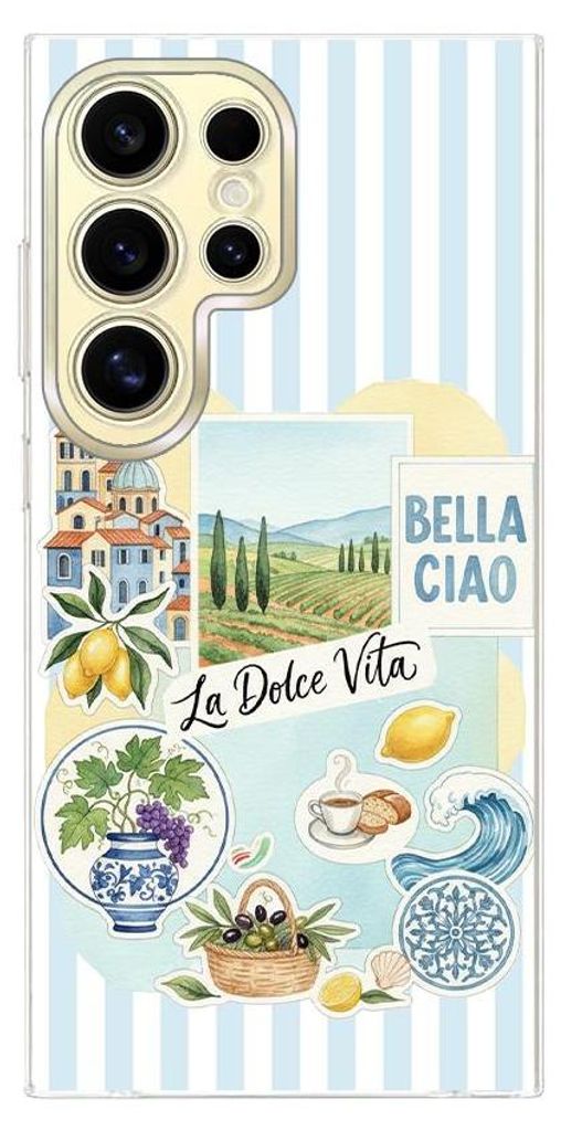 Hartschalenhülle für das Samsung Galaxy S24 Ultra, kompatibel mit MagSafe, transparent, Urlaub in Italien, italienische Spezialitäten, La Dolce ...