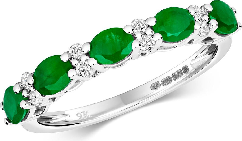 9 Karat (375) Weißgold Diamant Damenring Brillant-Schliff 0.10 Karat H - I1 mit Smaragd, 58 (18.5); TRS3013RSQ