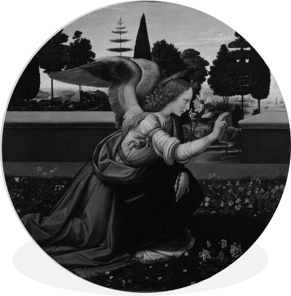 MuchoWow Rundes Wandbild - Runde Bilder Die Verkündigung von Leonardo - Leonardo da Vinci Ø 30 cm Kreis Wanddekoration Kunststoff - Wandkreis -...