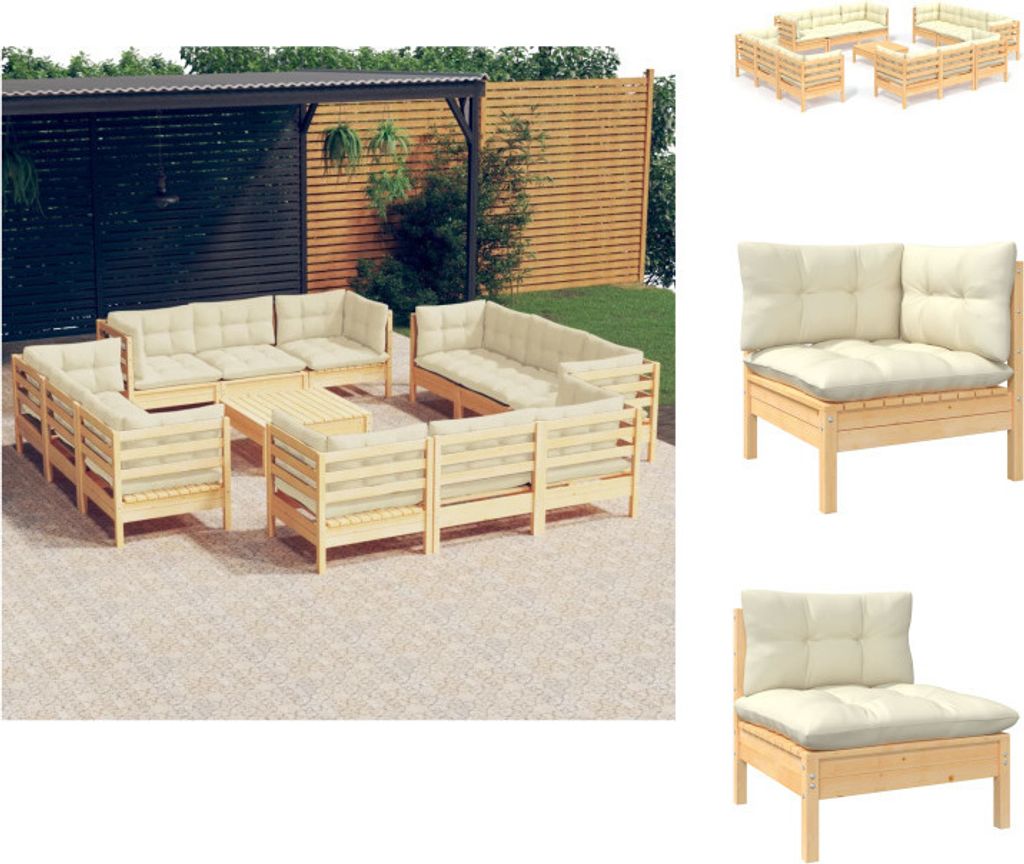 vidaXL 13-tlg. Garten-Lounge-Set mit Creme Kissen Produktbild 
