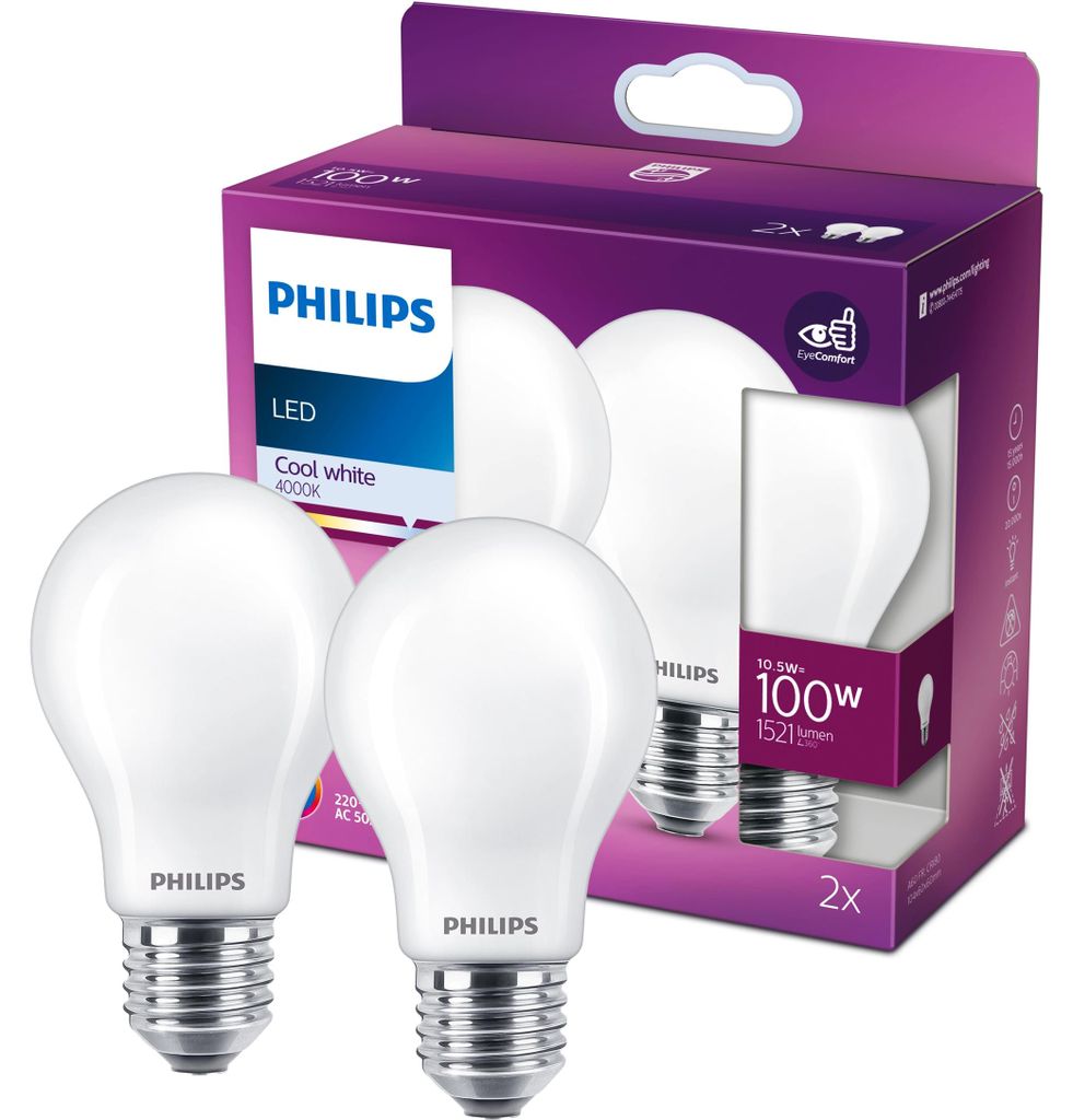 Philips Filament-Lampe Milchglas 100W A60 E27 x2, 10,5 W, Produktbild 