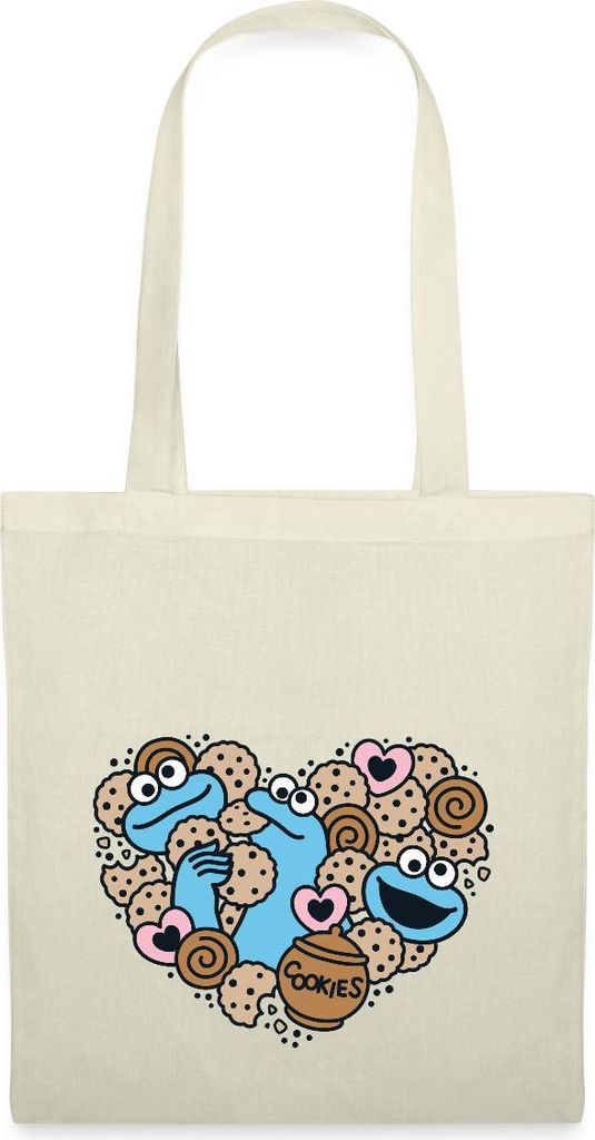 Spreadshirt Sesamstraße Herz Mit Krümelmonster Stoffbeutel, One size, Natur