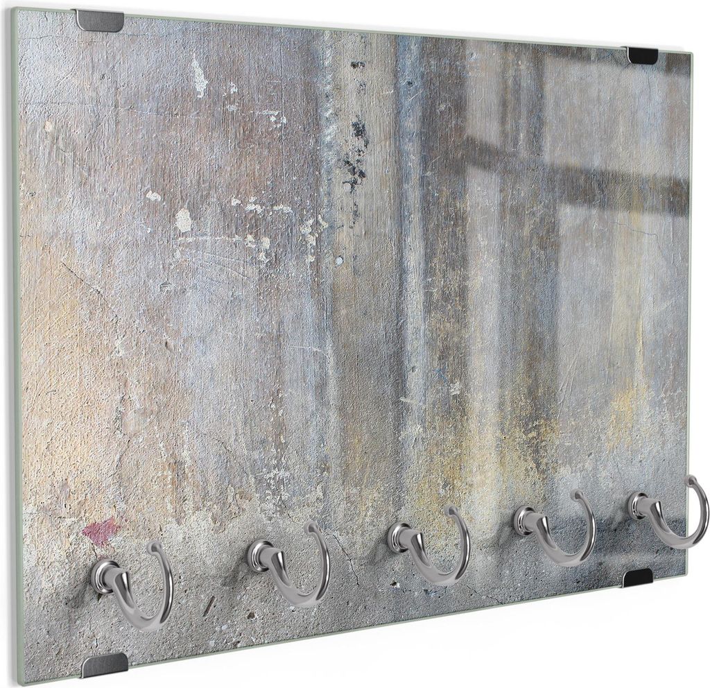 DEQORI Schlüsselbrett Glas 30x20 cm 'Rissige Putztextur' Schlüssel Halter Board Haken