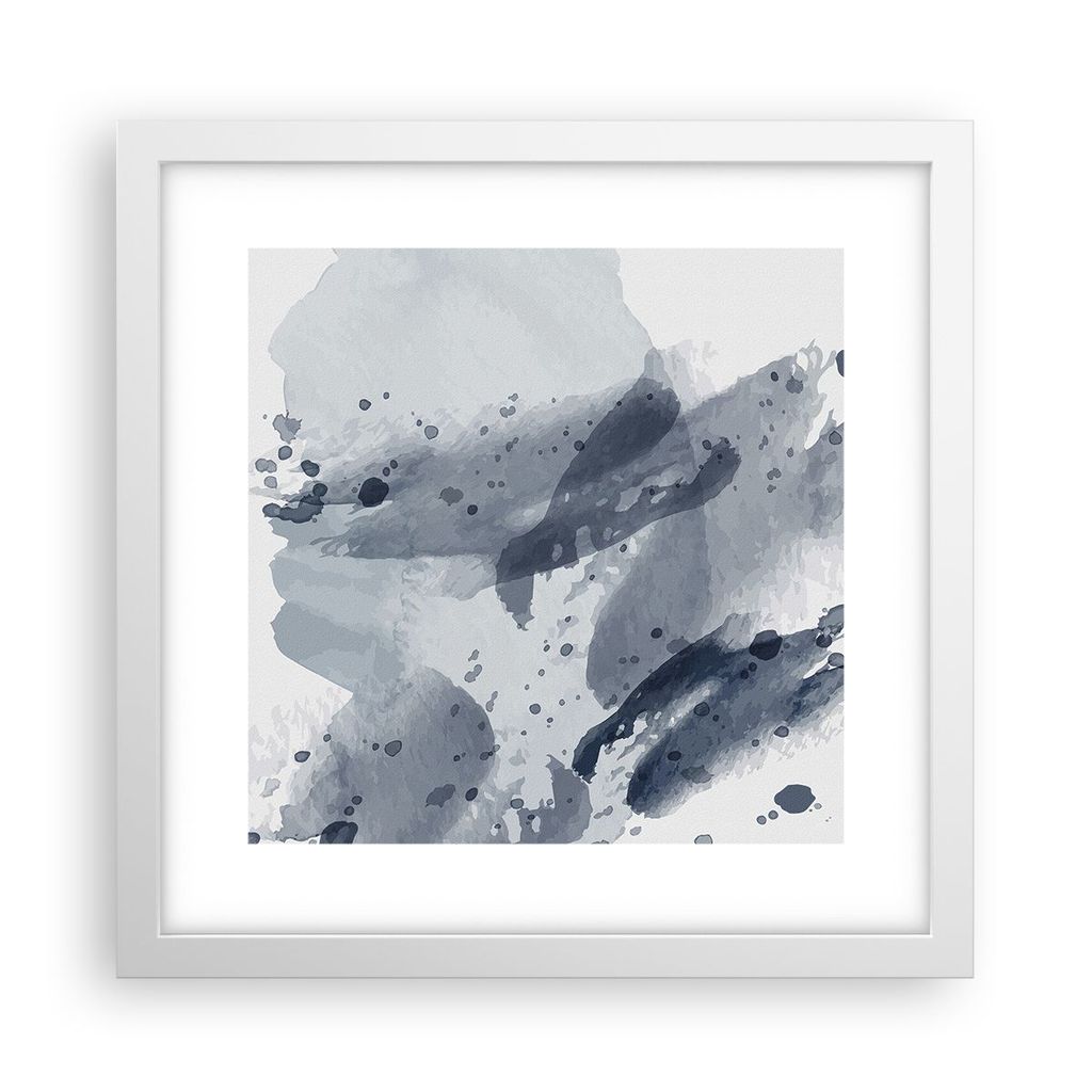 Gerahmtes Poster - Weißer Rahmen - Abstraktion Blau Minimalismus - 30x30 cm - Wand Bild - Wanddeko - Wandbilder - Kunstposter - Wandposter - Bilde...