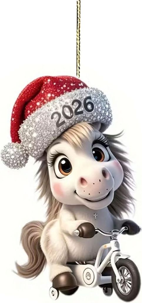 Weihnachtspony-Anhänger, 2D-Acryl-Hängedekoration für Auto und Weihnachtsbaum, niedliches Pferde-Design, Weihnachtsgeschenk für Kinder