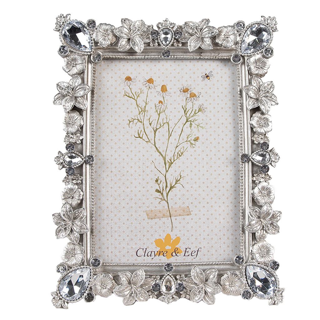 Clayre & Eef Bilderrahmen 10x15 cm Silberfarbig Polyresin Blumen