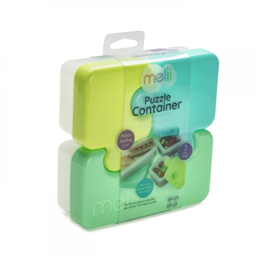 Contenitore Pappa Melii Puzzle Blu Verde - Bento Box Ermetico per Bambini
