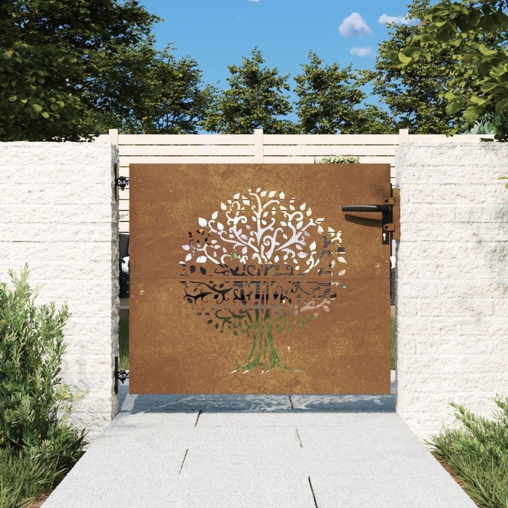The Living Store Gartentor 85x100 cm Cortenstahl Baum-Design