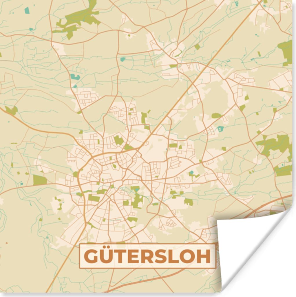 MuchoWow Poster Gütersloh - Karte - Vintage - Stadtplan 75x75 cm - Wand Dekoration