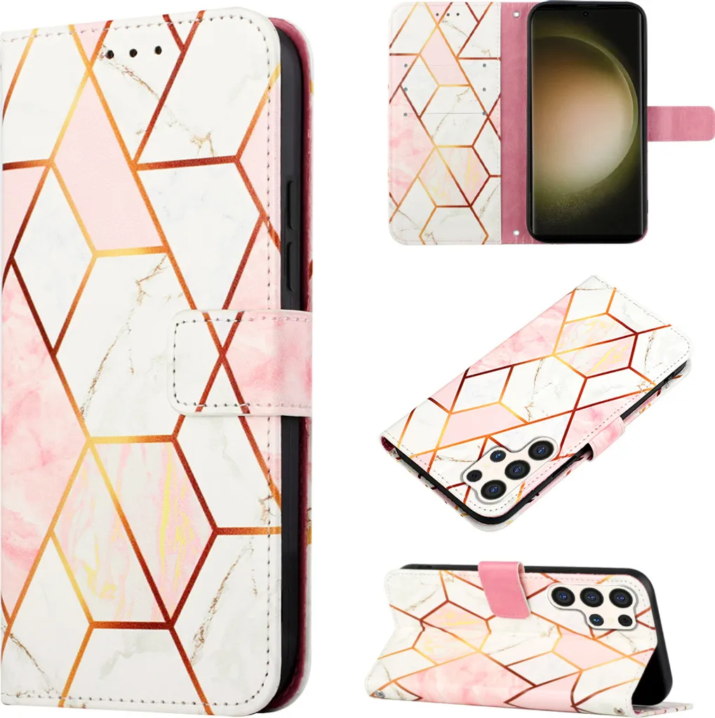 Custodia Wallet S24 Ultra Marmo Rosa - Protezione Semplice e Sicura