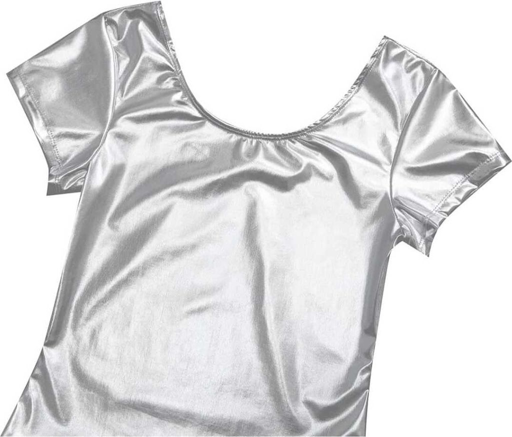 Metallic Body Damen Silber - Lackleder Bodysuit Langarm Für Tanz & Performance