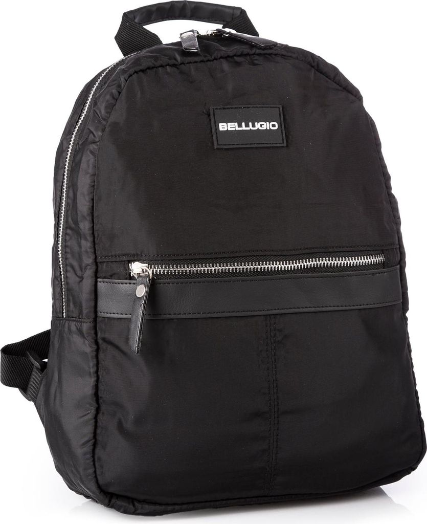Bellugio Damen Rucksack Nylon Leicht Reißverschluss 31 cm Schwarz