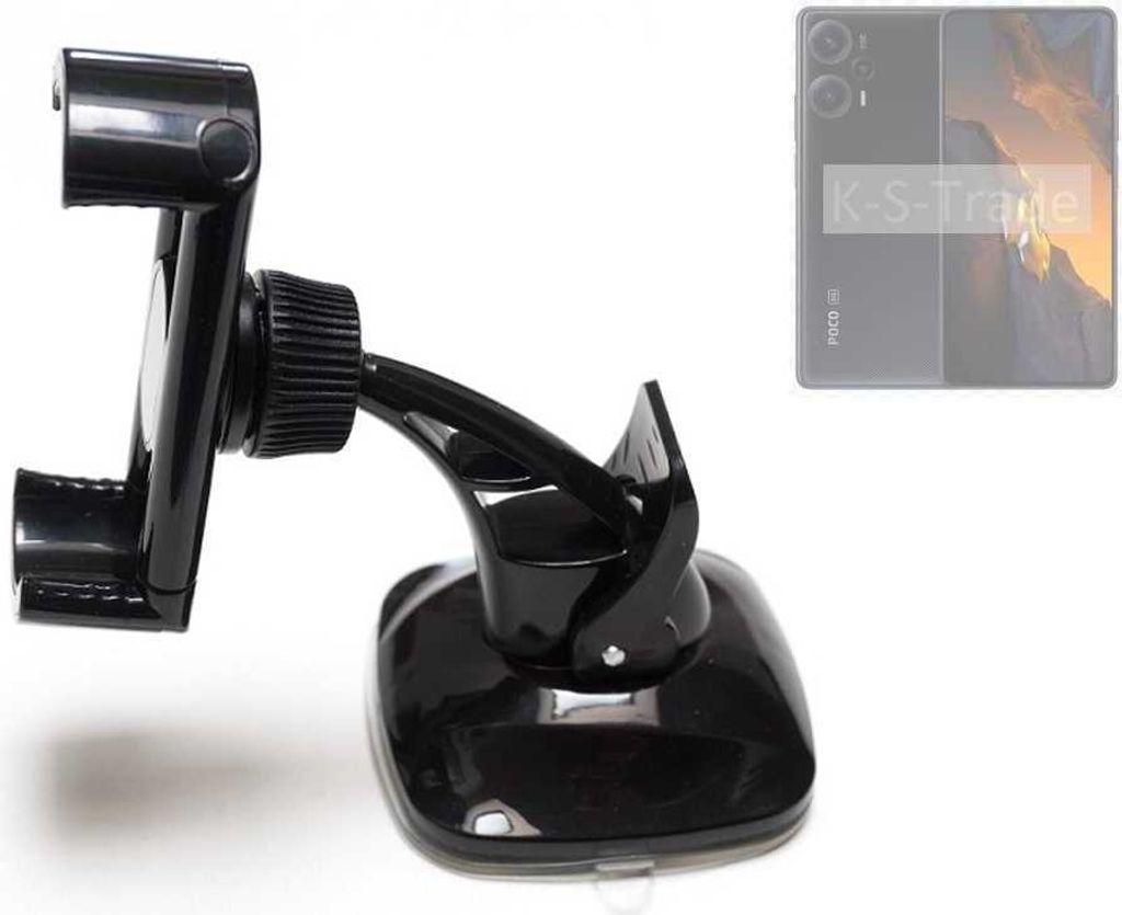 K-S-Trade kompakte Handy-Halterung Windschutzscheibe kompatibel mit POCO F5 Armaturenbrett schwarz Autohalterung KFZ Halter Scheiben-Halterung schwarz