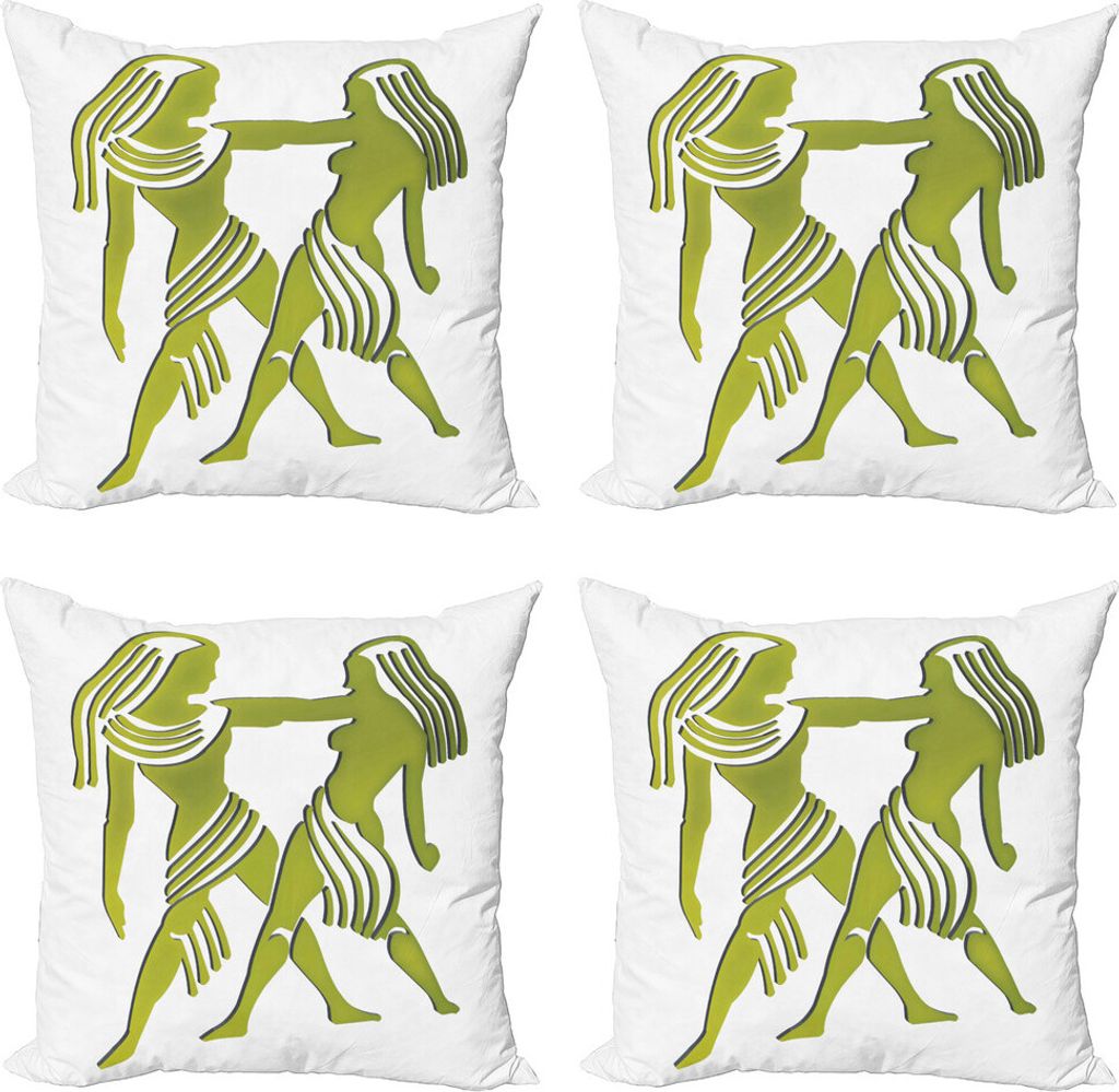 ABAKUHAUS Sternzeichen Zwillinge Kissenbezug Set (4 Stück), Grüne Twins Kunst, Moderner Doppelseitiger Digitaldruck, 45 cm x 45 cm, Grün und Weiß
