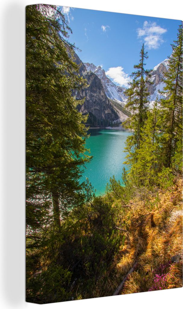 OneMillionCanvasses - Leinwandbilder - 90x140 cm, Der Pragser Wildsee zwischen den Bäumen, Wandbilder Kunstdruck Wanddekoration - Wandschmucke -...
